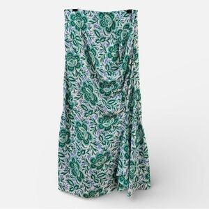Ann Taylor green floral ruched midi skirt